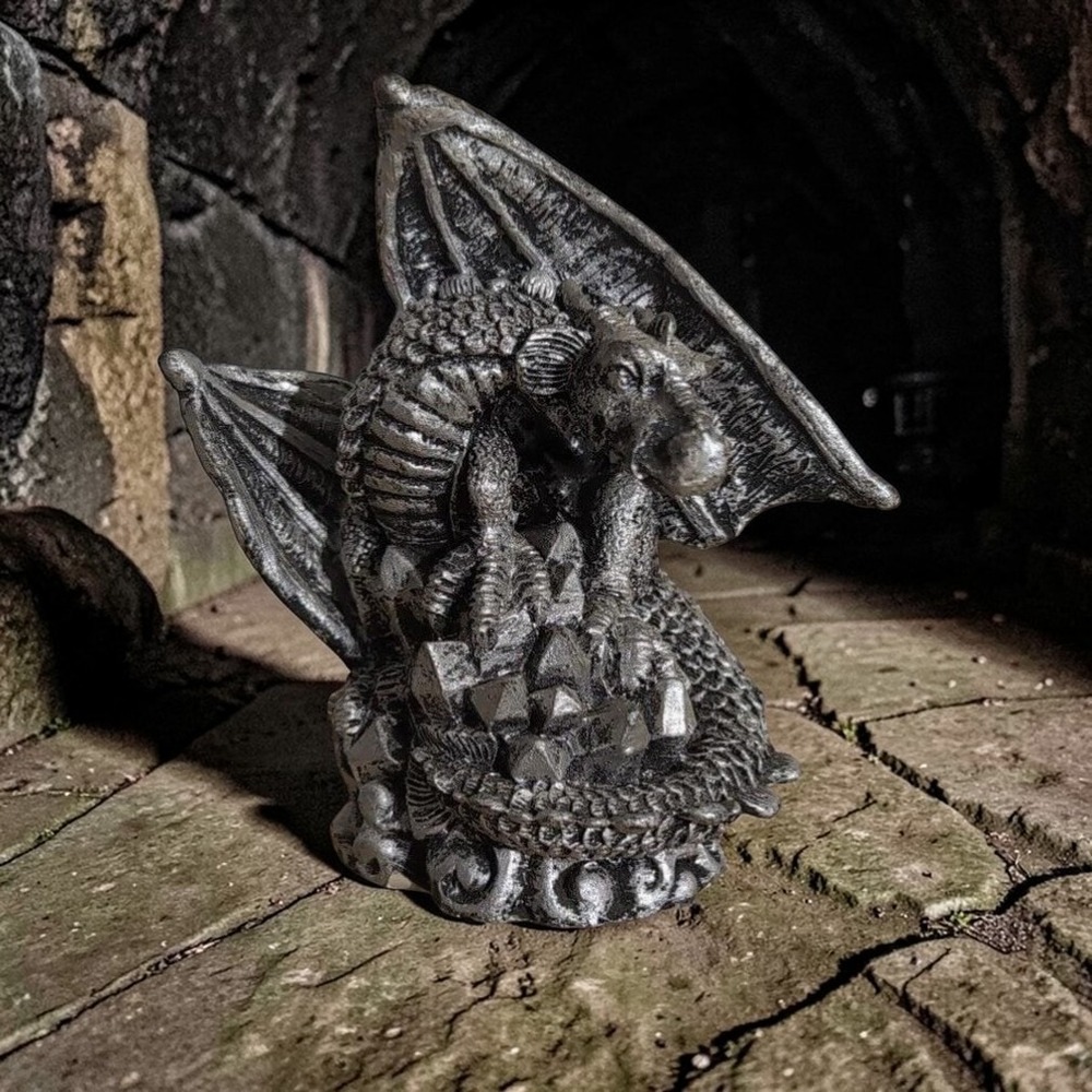 Winged Dragon Sitting‎ on Crystal Cluster Figurine, Fantasy Collectible Statue